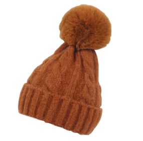 Kids Winter Ear Protect Knitting Hat Toddler Pom Pom Hat; Caramel