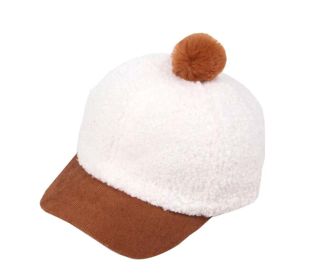 Kids Winter Lamb Cashmere Baseball Cap Toddler Pom Pom Hat; White