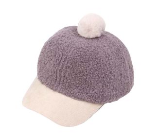 Kids Winter Lamb Cashmere Baseball Cap Toddler Pom Pom Hat; Gray