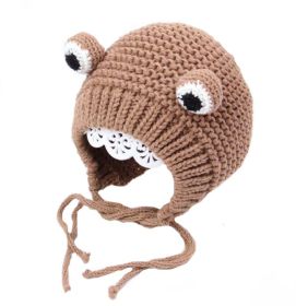 Boys Girls Winter Lacing Hat Toddler Cute Frog Wool Hats; Coffee