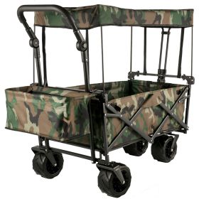 VEVOR Collapsible Folding Wagon with Removable Canopy, Heavy Duty Foldable Wagon Utility Cart for Garden, Camping, Grocery Cart