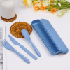 4 Pack Reusable Travel Utensils Set with Case, Wheat Straw Portable Knife Fork Spoons Tableware, Eco-Friendly Cutlery for Kids Adults Travel Picnic Ca